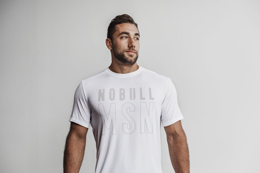 NOBULL Men's (Madison) Tee - White - Ireland (6584NIOGY)